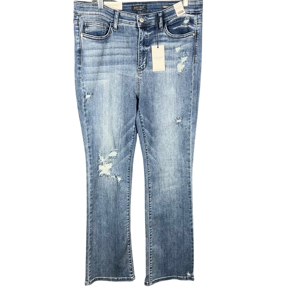 Judy Blue Destroy Bootcut Jeans Women 15/32 Blue High Waist Distressed JB82405MD